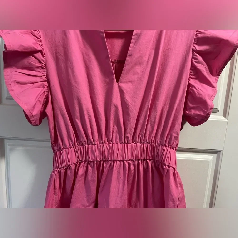 **SOLD** Sunday Up bright pink tiered v-neck dress with frill. - Picture 4 of 7